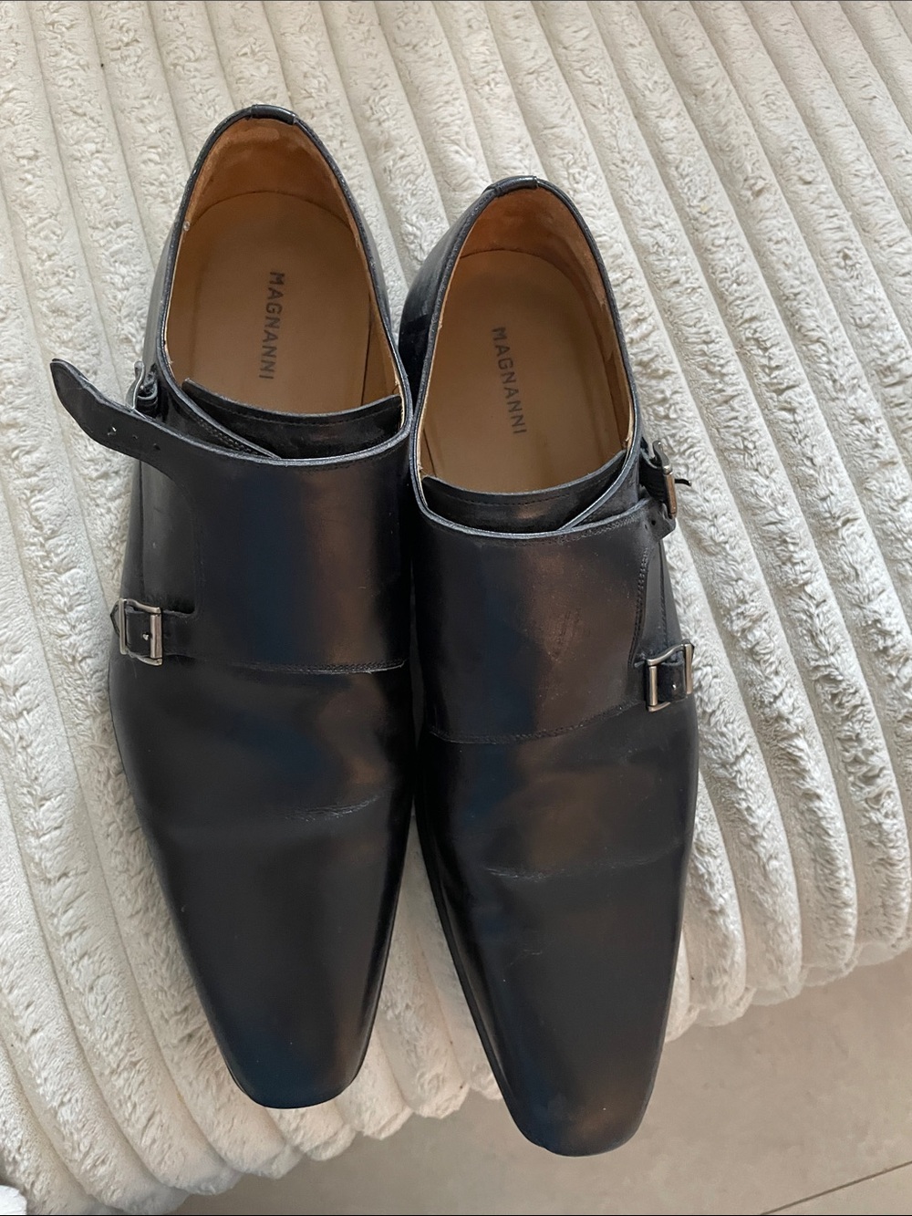 Magnanni Black Leather Double Monk Strap Oxfords
